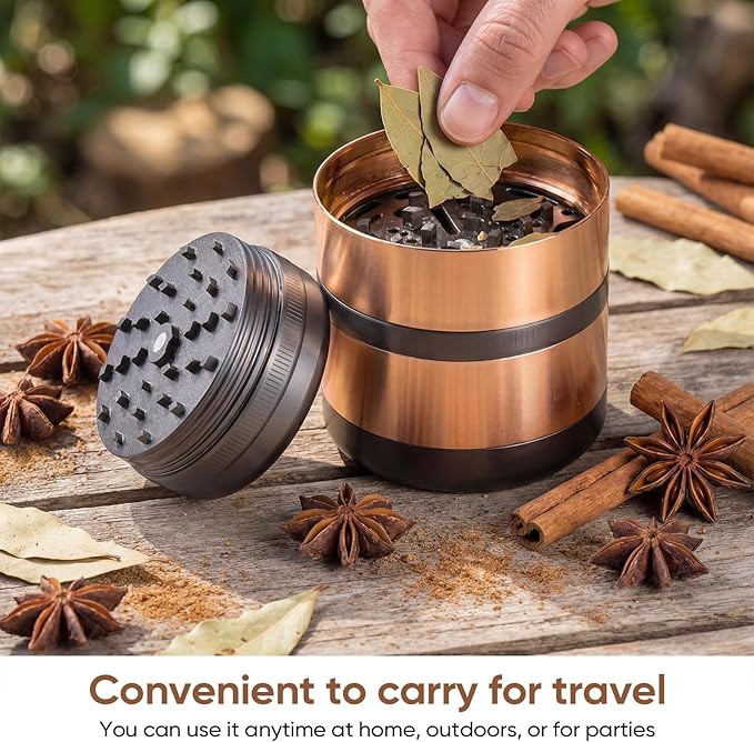 2.5" Manual Spice Grinder, Aluminum Alloy Seasoning Mill for Dry Kitchen Spices, Compact Handheld Grinder, Small Portable Kitchen Tool (Gold)