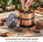 2.5" Manual Spice Grinder, Aluminum Alloy Seasoning Mill for Dry Kitchen Spices, Compact Handheld Grinder, Small Portable Kitchen Tool (Gold)