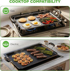 NutriChef 24" Stove Top Griddle Pan, Nonstick Double Burner Grill & Griddle Combo, Ridged & Flat Surfaces, Suitable for Frying & Searing, Cool-Touch Handles, Easy to Clean, Black
