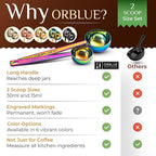 Orblue Premium Coffee Scoop Set - 1 Tbsp (15ml) & 2 Tbsp (30ml) Measuring Tablespoon - Stainless Steel Coffee Measuring Spoon and Scooper with Long Handles - Pack of 2, Multicolored