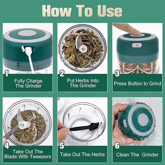 beerfingo Electric Herb Grinder - 3.5 Inch Large Grinders for Grinding Dry Fresh Herbs and Spice, USB Rechargeable Grinder with Transparent Chamber, High-efficiency, Portable and Waterproof