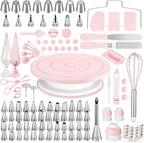 Kootek 158PCs Cake Decorating Kit, Baking Supplies Tools - Includes Cake Stand Turntable, 64 Icing Piping Tips Set, 2 Frosting Spatulas, 3 Scrapers, 50+2 Pastry Bags, Coupler, Video Tutorial, Booklet