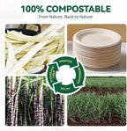 JOLLY CHEF 100% Compostable Small Paper Plates, 200 Pack 6 Inch Heavy Duty Dessert Plates, Disposable Biodegradable Eco-Friendly Sugarcane, Bulk Nature