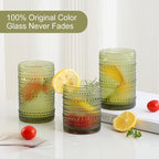 ZMOWIPDL Vintage Hobnail Drinking Glasses Set of 8,Green 12 oz & 15oz Highball Glass Cups, Kitchen Drinkware Glassware,Embossed Water Tumbler,for Beer,Cocktail,Whiskey,Juice and Various Mixed Drinks