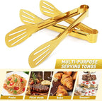 JCREN Serving Tongs 6 Pack Stainless Steel Buffet Tongs Kitchen Tongs, Small Tongs Gold Tongs Serving Utensils for Party Catering, Gold,7 Inch