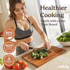 SMIRLY Wood Cutting Boards for Kitchen Wooden Chopping Board Set Reversible with Deep Juice Grooves Grip Handles, Large Charcuterie Tray, Ideal for Chopping Meat Vegetables Teak Wood, 3Pcs with Holder