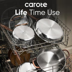 CAROTE 1.5Qt Stainless Steel Saucepan, Non-Toxic 3-Ply Stainless Steel Cookware Set with Lids, Small Kitchen Pots, Oven Safe, Compatible with Induction, Ceramic, Gas