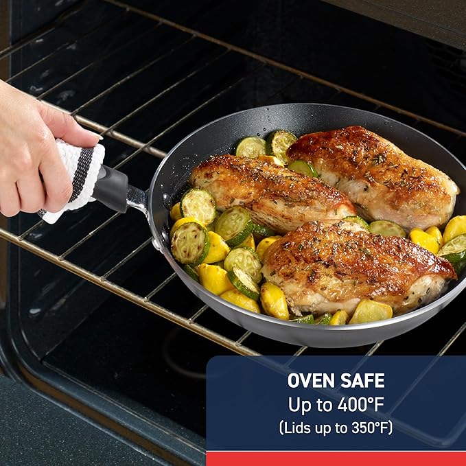 T-Fal Experience Non Stick Fry Pan w/Lid 10 Inch, Induction, Oven Broiler Safe 400F, Compatible with All Cooktops, Cookware, Deep Frying Pan, Cooking Skillet, Pots and Pans, Dishwasher Safe, Black