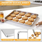 Onader Baking Sheet Set of 2, 12.5" x 9.7" Food-Grade Stainless Steel Quarter Sheet Pans for Baking, Metal Cookie Toaster Oven Pan Tray, Heavy Duty & Dishwasher Safe
