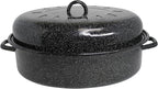 MIRRO 15in Enamel Oval Roaster with Lid, Black