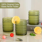 ZMOWIPDL Vintage Glassware Drinking Glasses Set of 6,12 oz Hobnail Glass Cups,Embossed Green Water Tumbler,for Beer,Cocktail,Whiskey,Juice and Various Mixed Drinks- 1 Cleaning Brush