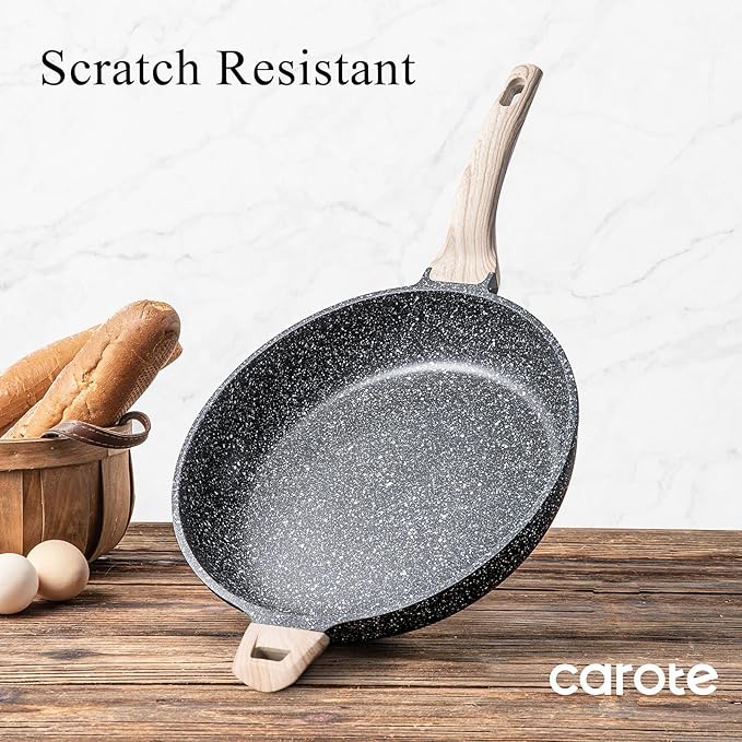 CAROTE 12inch Nonstick Frying Pan Skillet,Non Stick Granite Fry Pan Egg Pan Omelet Pans, Stone Cookware Chef's Pan, PFOA Free,Induction Compatible