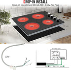 Karinear 24 Inch Electric Cooktop 4 Burners Electric Stove, Knob Control,6000W, Built-in Radiant Hob,Residual Heat Indicator, Overheat Protection,Hardwired 220V Radiant Ceramic Stove (White Knob)