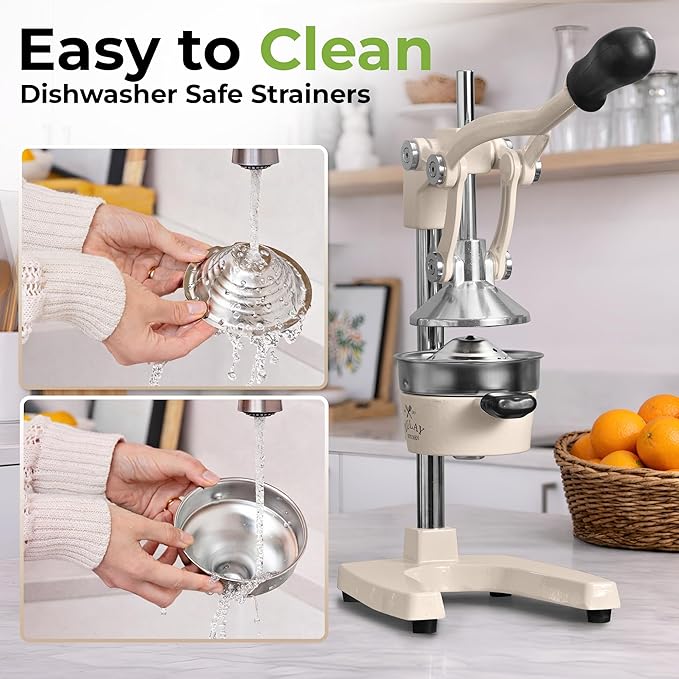 Zulay Kitchen Cast-Iron Orange Juice Squeezer - Heavy-Duty, Easy-to-Clean, Professional Citrus Juicer - Durable Stainless Steel Lemon Squeezer - Sturdy Manual Citrus Press & Orange Squeezer (Cream)