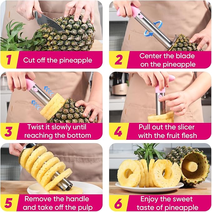 Pineapple Corer, [Upgraded, Reinforced, Thicker Blade] Newness Premium Pineapple Corer Remover, Stainless Steel Pineapple Core Tool for Home & Kitchen with Sharp Blade for Diced Fruit Ring (Pink)