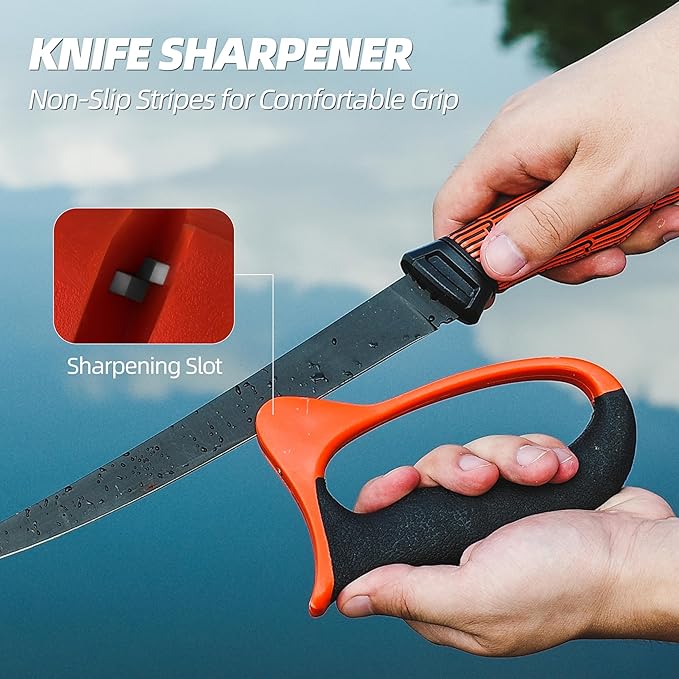 RUNCL Fishing Fillet Knife Combo Set, Fishing Tools Kit With 7" Fillet Knife, Fillet Fork, Knife Sharpener and Fish Scaler Remover, 4 Pieces fishing Kit Tool, Perfect for Fresh or Saltwater