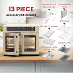 Magic Mill 32QT Dual Zone Air Fryer Oven – Ivory Cream, 13 Accessories, 10-in-1 Functions, Sync Finish, Rotisserie, LED Display, Family-Size French Door Convection Oven