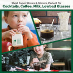 [400 Pack] Compostable Short Paper Straws Individually Wrapped, 5.75" x 0.24", Dye-free White - Great for Kids, Milk Cartons, Cocktail & Coffee