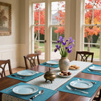 Homaxy Cloths Placemats for Dining Table Set of 6, Heat Resistant Washable Cotton Linen Blend Table Mats, Easy to Clean Place Mats for Indoor Outdoor Party Kitchen Decoration, 13" x 19", Teal