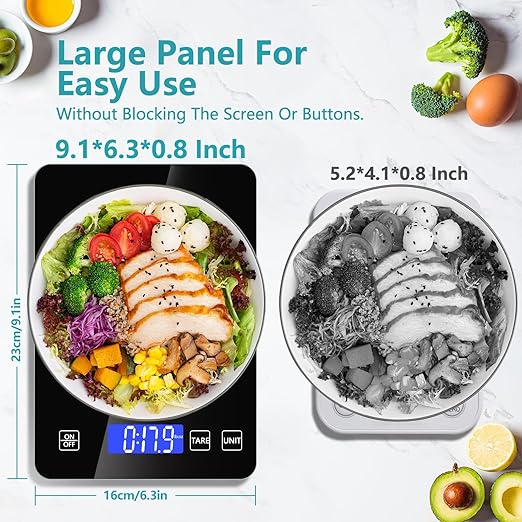 Food Kitchen Scale, Digital Food Scale 33lb/15kg Digital Kitchen Scale Precisely Measures Grams and Ounces for Meal Prep Baking and Cooking, Rechargeable 304 Stainless Steel Kitchen Scale Black
