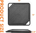 GGC Cast Iron Reversible Griddle, 2-In-1 Griddle Pan for Gas Grills and Stove Tops, 10 x 10 Square Baking Flat and Ribbed Griddle Plate