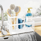 Kitsure Sponge Holder for Kitchen Sink - Rustproof Stainless Steel Sink Caddy Organization and Storage Essentials with High Brush Holder, Home Decor Accessories, 7.9" x 3.7" x 6.2", White
