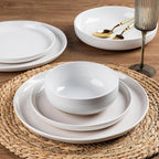 AmorArc Ceramic Dinnerware Sets with Pasta Bowls for 6, Handpainted Plates and Bowls Set with Rustic Terracotta Underside, Scratch Resistant Dishes Set, Dishwasher & Microwave Safe, 24 Pcs