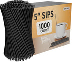 Disposable Plastic Coffee Stirrer Straw - 5 Inch Sip Stir Stick (Black, 1,000 count)
