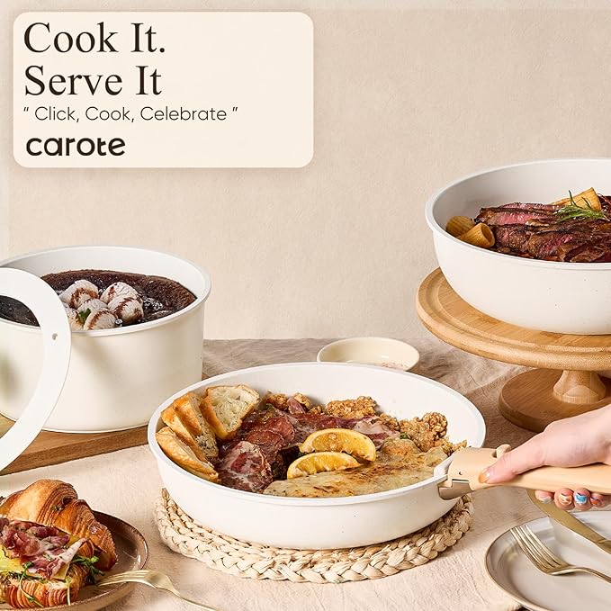 CAROTE 19pcs Pots and Pans Non Stick, Cookware Sets Detachable Handle, Induction Kitchen Pots and Pans,NonStick Cooking Set, Oven/Dishwasher/Fridge Safe, Space Saving