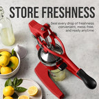 Zulay Kitchen Cast Iron Juicer - Easy-to-Clean Heavy-Duty Manual Juicer, Professional Citrus Juicer - Stainless Steel Lemon Squeezer - Manual Citrus Press & Orange Squeezer - Orange Juicer - Deep Red