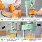 Zulay Kitchen Cast Iron Juicer - Easy-to-Clean Heavy-Duty Manual Juicer, Professional Citrus Juicer - Stainless Steel Lemon Squeezer - Manual Citrus Press & Orange Squeezer - Orange Juicer – Mint