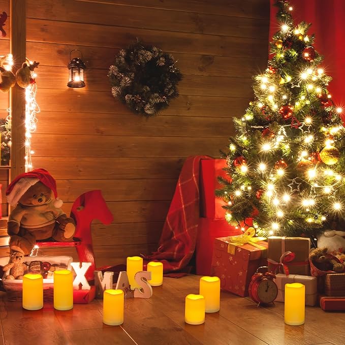 Enido Flameless Candles LED Candles Candles(D: 3" x H: 4" 5" 6") Battery Operated Outdoor Waterpoof Plastic Pack of 12 Pillar
