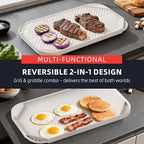 Caannasweis Nonstick Griddle Grill Pan - 19.5" x 11" Reversible Griddle Pan for Stove Top, Grill, or Campfire, Two Burner Cast Aluminum Grill, Rectangular Baking Flat and Ribbed Griddle Plate, Beige