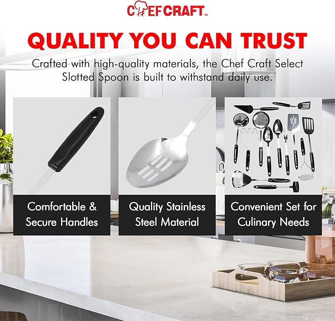 Chef Craft Select Slotted Spoon, 12.75 inch, Stainless Steel