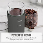 Martha Stewart Electric Coffee & Spice Grinder, Dual 2.5oz Removable Bowls, Storage Lids, Stainless Steel Blades, One Touch Pulse Control, 2-in-1 Compact, Beans & Spices, Herbs & Nuts, Caviar Gray