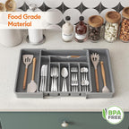 Lifewit Utensil Organizer for Kitchen Drawer, Expandable Cooking Silverware Tray, Adjustable Cutlery Flatware Holder, Plastic Spatula Tools Storage Divider, 13-22.4 x 15", Gray