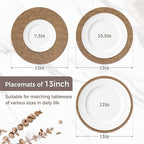 13" Round Placemats Set of 6, Reversible Faux Leather Heat Resistant Table Mats, Waterproof Oilproof Wipeable Table Protective Placemats for Vinyl, Washable for Indoor & Outdoor Use (6, Light Brown)