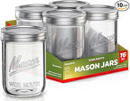 SEWANTA Wide Mouth Mason Jars 16 oz [10 Pack] With mason jar lids and Bands, mason jars 16 oz - For Canning, Fermenting, Pickling - Jar Décor - Microwave/Dishwasher Safe.