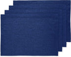 Solino Home Linen Cloth Placemats Set of 4-100% Pure Linen Royal Blue Placemats 14 x 19 Inch for New Year - Athena