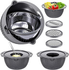 4-1 Colander with Lid Set - Rotatable Strainer With Bowl(Patented), Pasta Strainer with New Upgraded Graters, Strainer And Colanders, Fruit Cleaner, Veggie Wash, Apartment Kitchen Gadgets - Grey