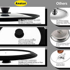 Anaeat Silicone Universal Lid for Pots, Pans and Skillets - Tempered Glass Covered with Heat Resistant Silicone Rim Fits All 6" to 11" Diameter Cookware -Easy to Use Replacement Frying Pan Cover