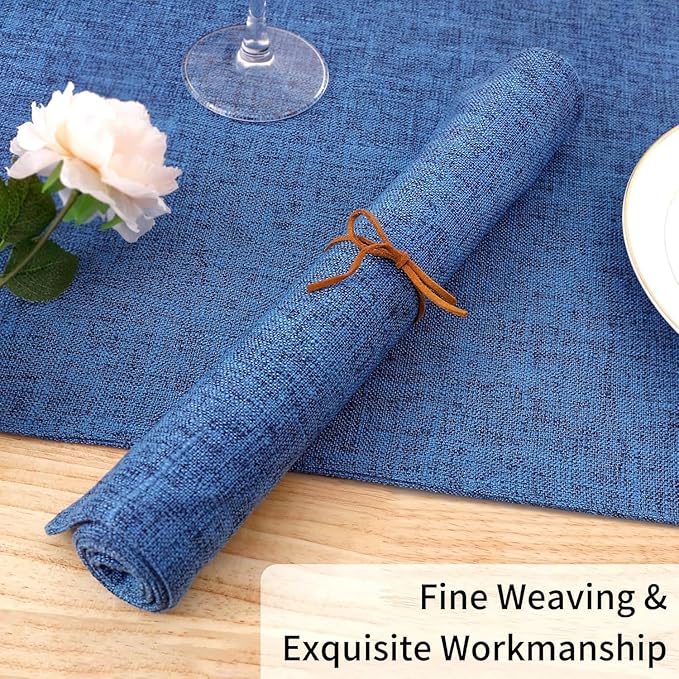 Homaxy Cloths Placemats for Dining Table Set of 8, Heat Resistant Washable Cotton Linen Blend Table Mats, Easy to Clean Place Mats for Indoor Outdoor Party Kitchen Decoration, 13" x 19", Blue