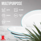 Red Co. Enamelware Metal Classic 13" Serving Oval Tray Platter, Solid White/Teal Rim