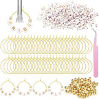 Outus 50 Set DIY Wine Glass Charms 1000 Letters Beads 100 Golden Beads 50 Rings for Stem Glasses 1 Tweezer Custom Personalized Charms Wine Glass Markers for Wedding Party Bridal Shower