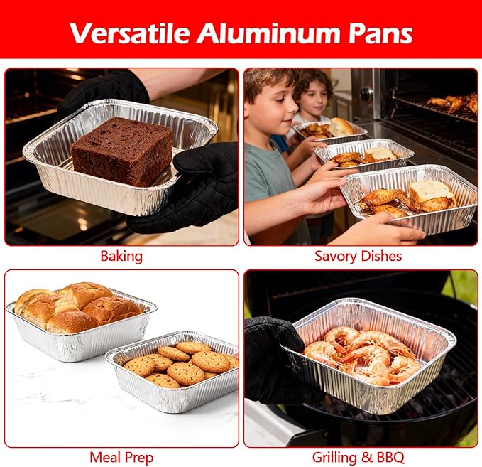 8x8 Aluminum Foil Pans, 35 Pack Disposable Trays Half Size Heavy Duty Tin Pans Deep Food Containers For Cooking, Meal Prep, Baking, Roasting, Chafing, Heating or Steam Table