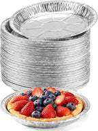 50 Pack 9 Inch Disposable Aluminum Foil Pie Pans - Curl Lip Design, Lightweight & Sturdy with Even Heat Distribution for Tarts & Pastry Crusts