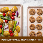 Wildone Baking Sheet Pan Set, Honeycomb Embossed Nonstick Baking Sheet 15x10 In, Thicker Carbon Steel Cookie Sheet, Even Heating Jelly Roll Pan, Rose Gold, 2 Pack
