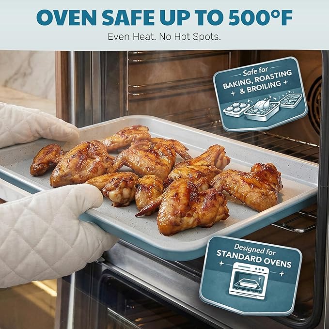 Gotham Steel 6 Pc Stackable Baking Pans Set, 70% Space Saving Design, Ceramic Bakeware Sets Non Toxic Made Without PFOA PFOS, with Baking Sheet Tray, Cake & Muffin Pans, Oven & Dishwasher Safe