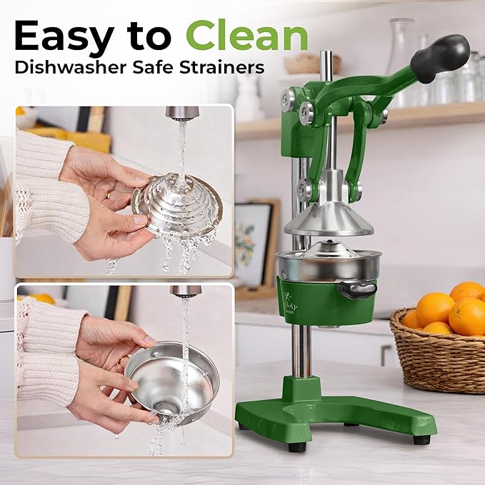 Zulay Kitchen Cast Iron Juicer - Easy-to-Clean Heavy-Duty Manual Juicer, Professional Citrus Juicer - Stainless Steel Lemon Squeezer - Manual Citrus Press & Orange Squeezer - Orange Juicer – Green