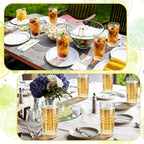 Uiifan Set of 12 Tall Highball Glasses 12 oz Crystal Drinking Glasses Clear Fancy Cups Vintage Textured Designer Glassware for Cocktail Tea Water Beer Soda Beverages, Dishwasher Safe (Modern Style)